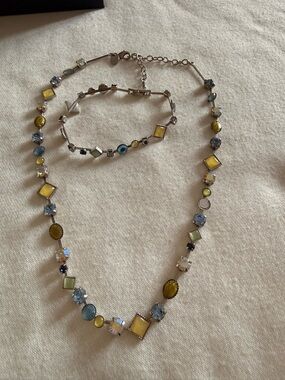 Vintage Silver Multicolor Crystal Necklace and Bracelet Set
